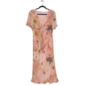 Vintage Edwardline Front Tie Italian Midi Dress Peach Pink Size 10